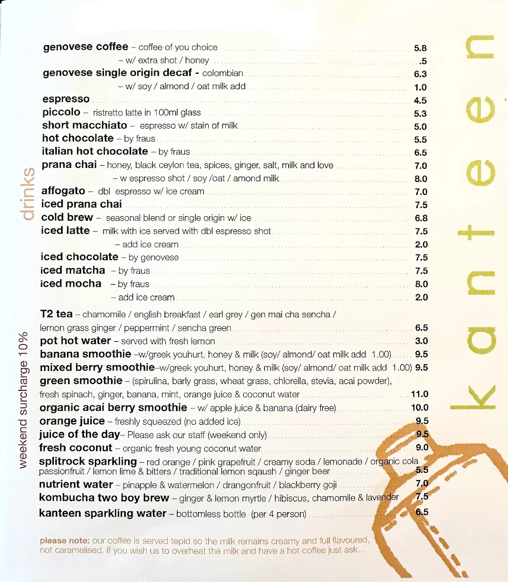 Menu, Kanteen