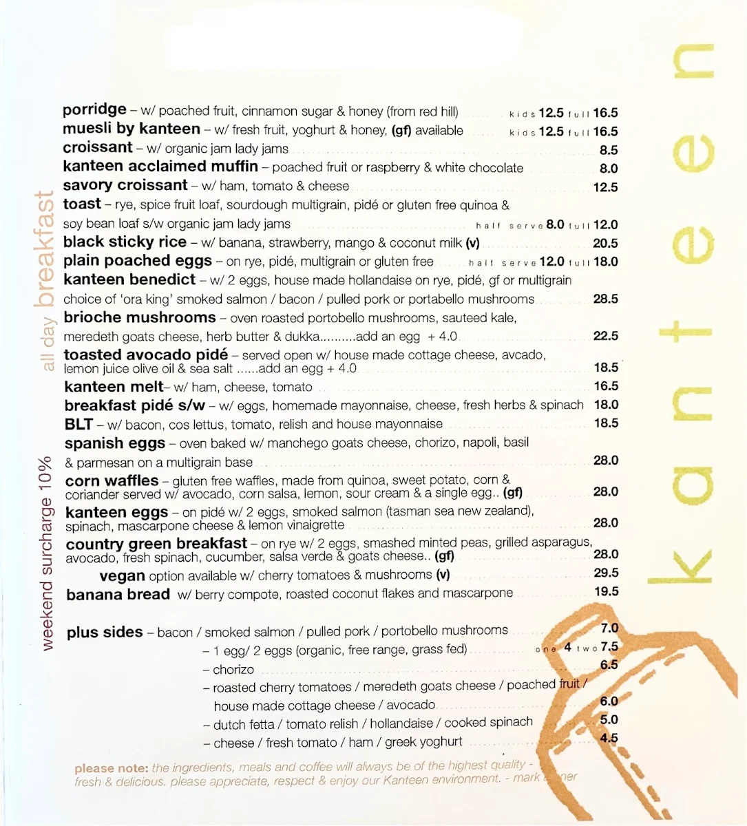Menu, Kanteen