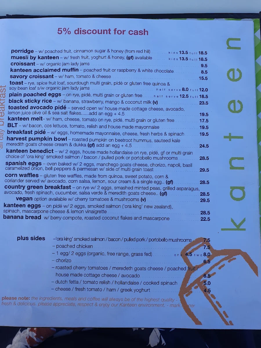 Menu, Kanteen