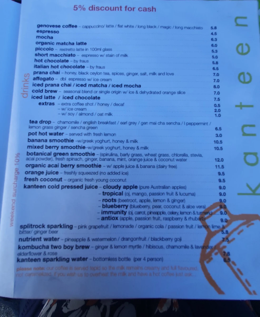 Menu, Kanteen