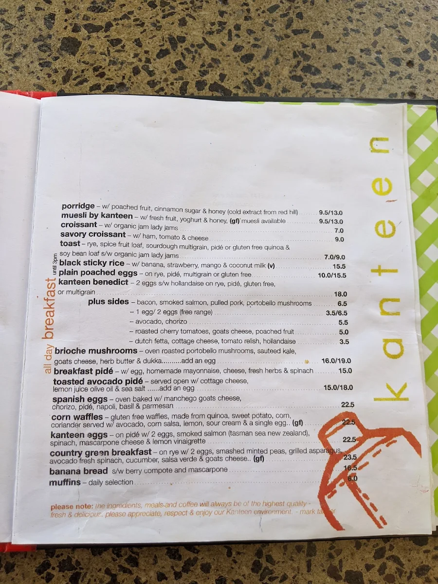 Menu, Kanteen