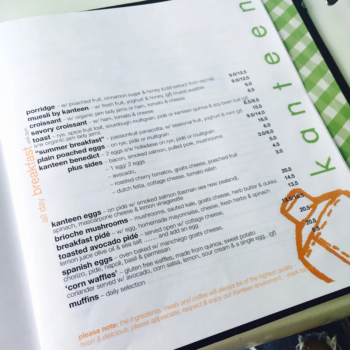 Menu, Kanteen
