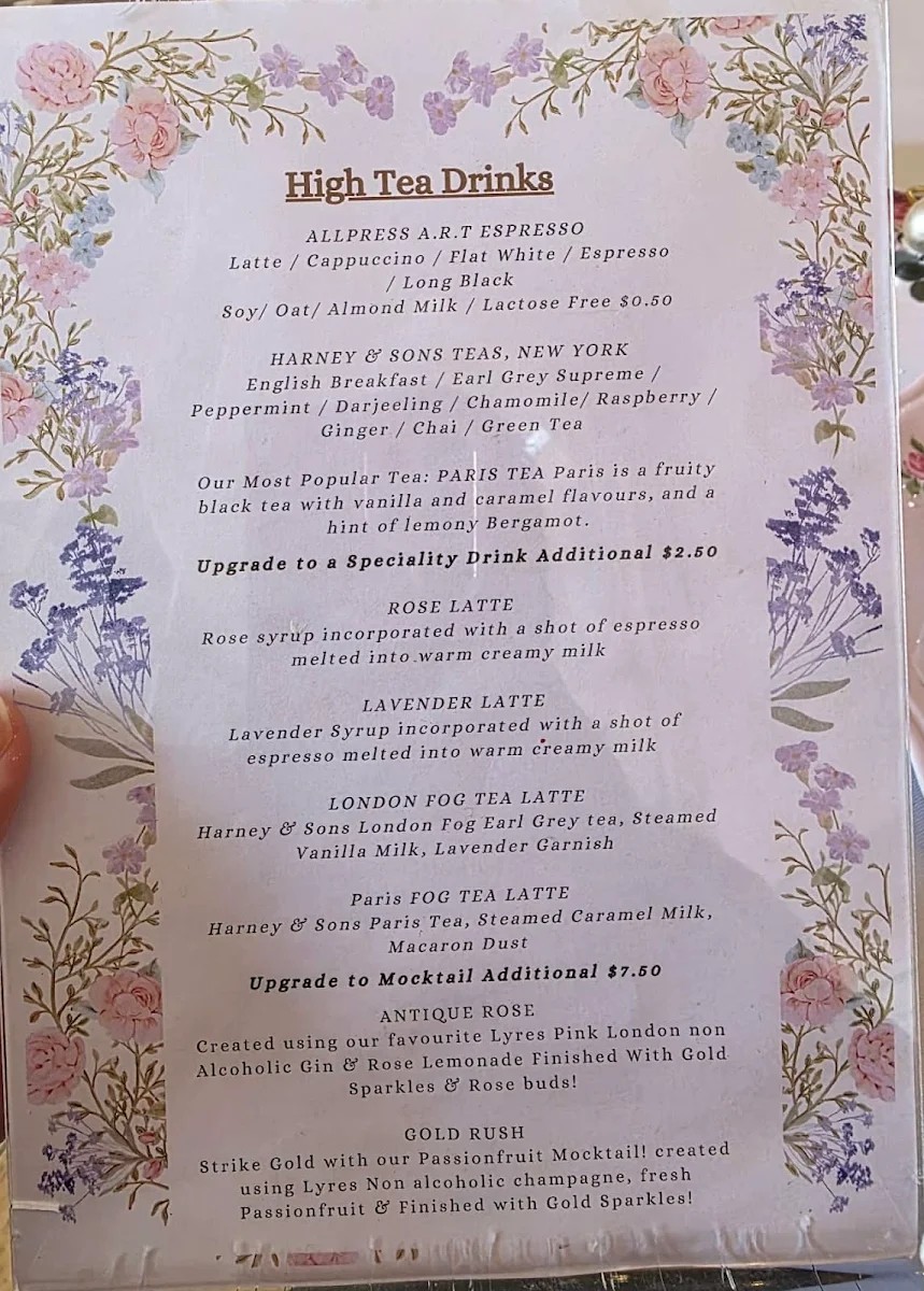 Menu, Maldon Rose & The Dessert Society
