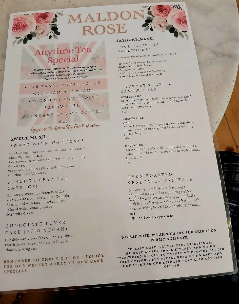 Menu, Maldon Rose & The Dessert Society