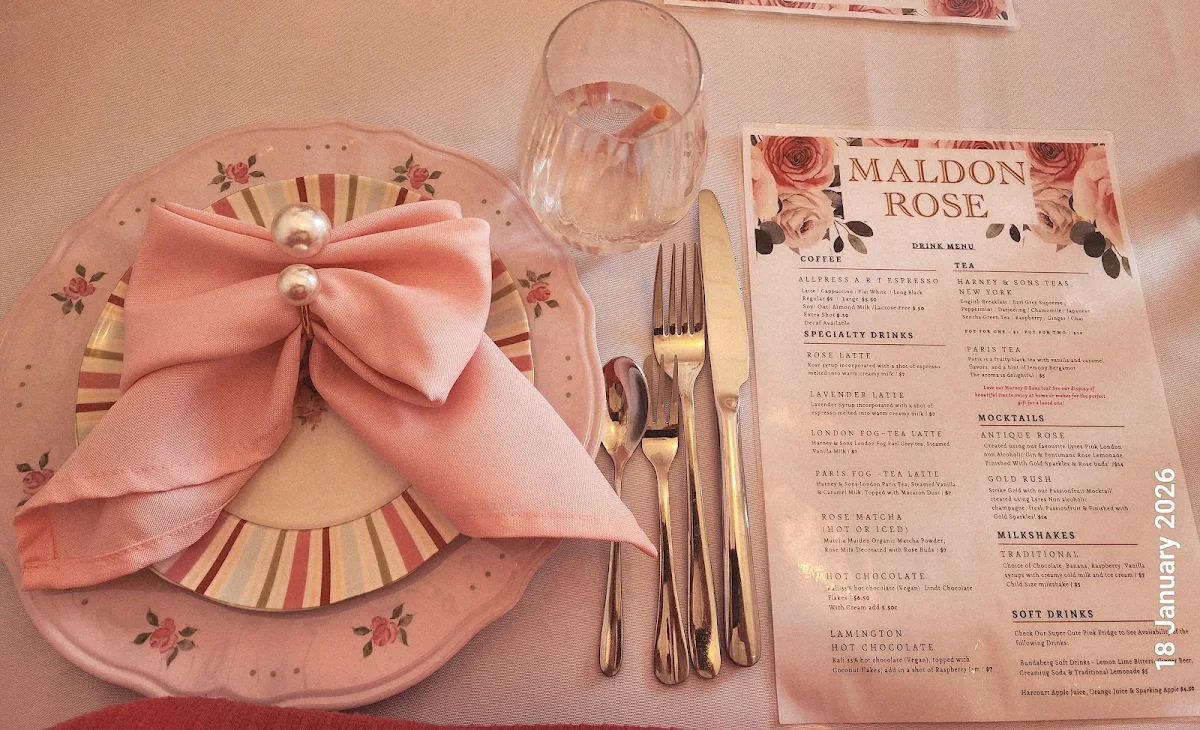 Menu, Maldon Rose & The Dessert Society