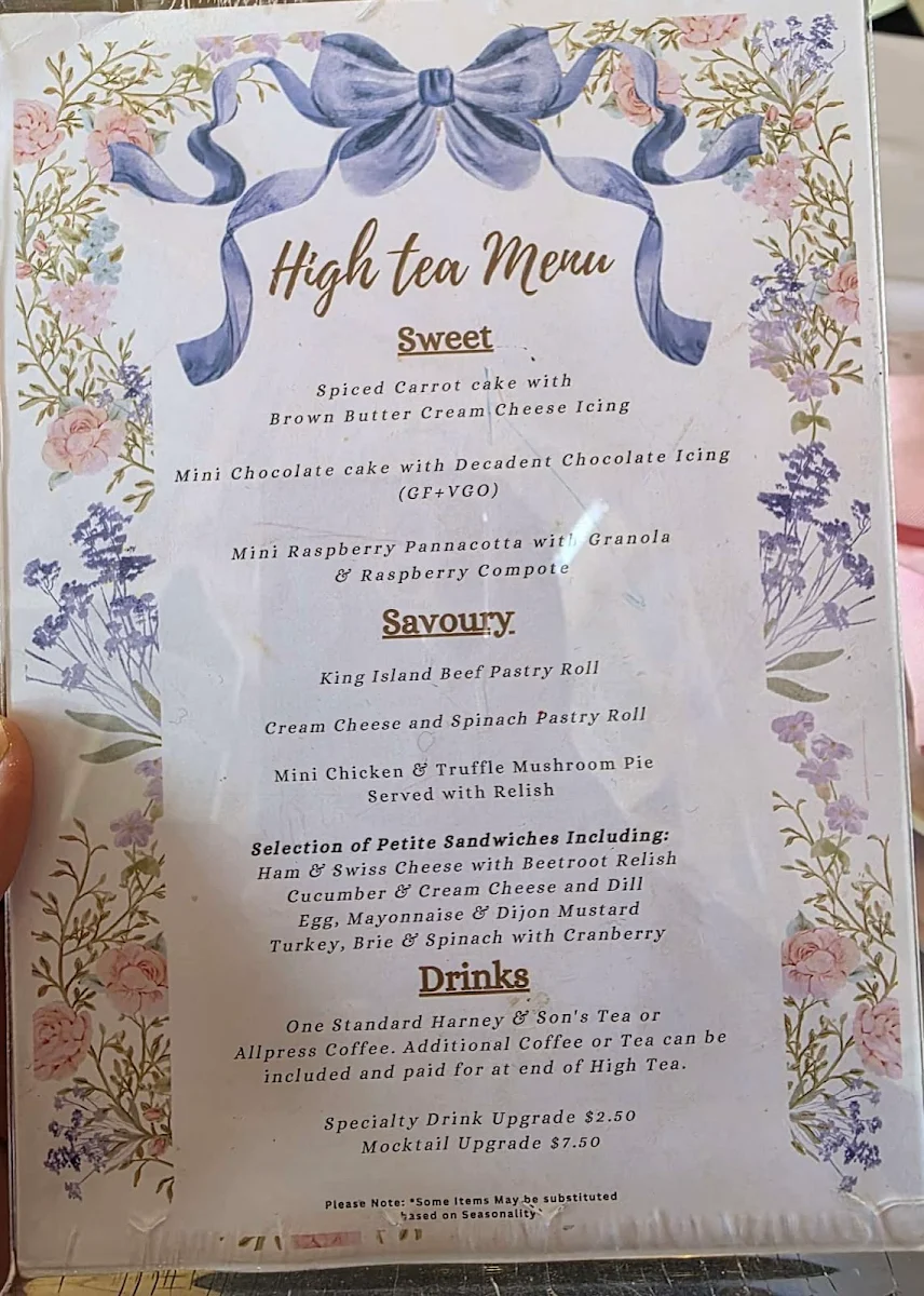 Menu, Maldon Rose & The Dessert Society