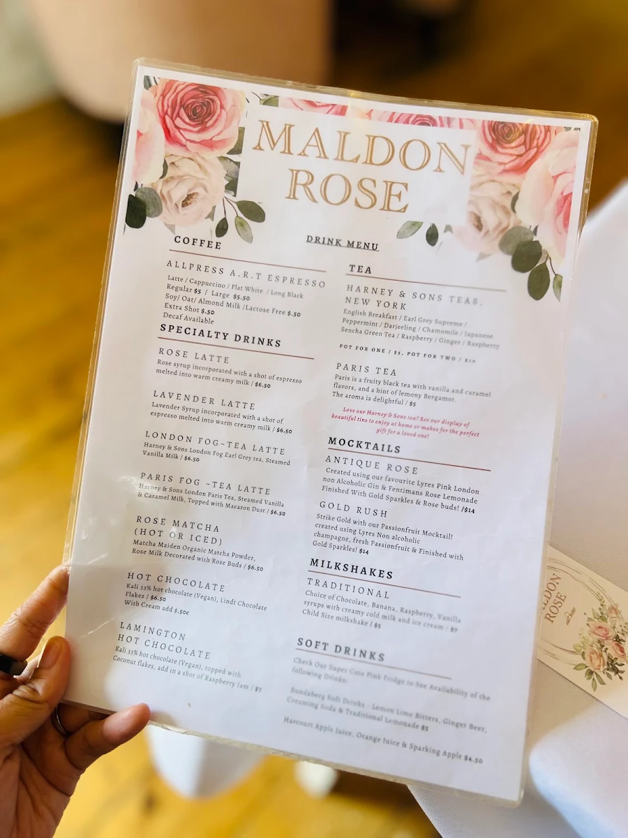 Menu, Maldon Rose & The Dessert Society