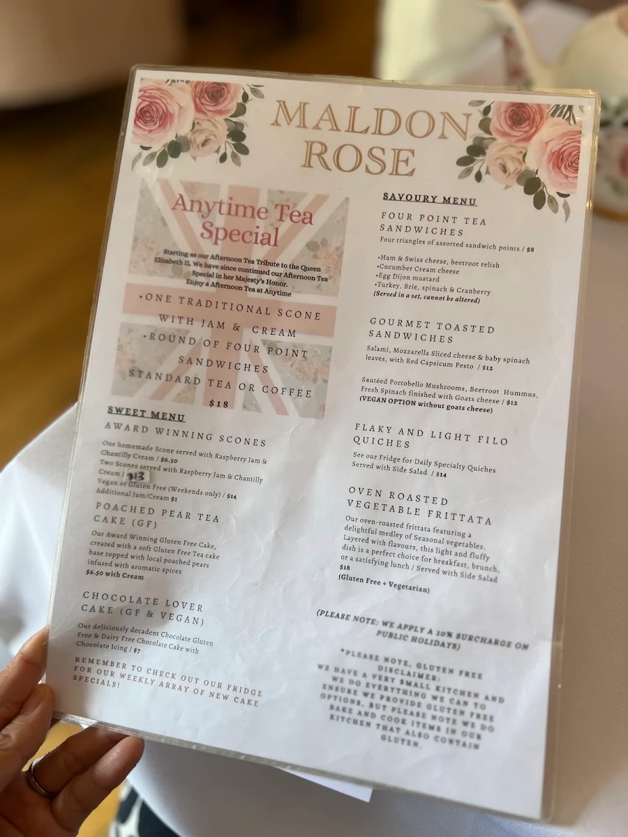 Menu, Maldon Rose & The Dessert Society