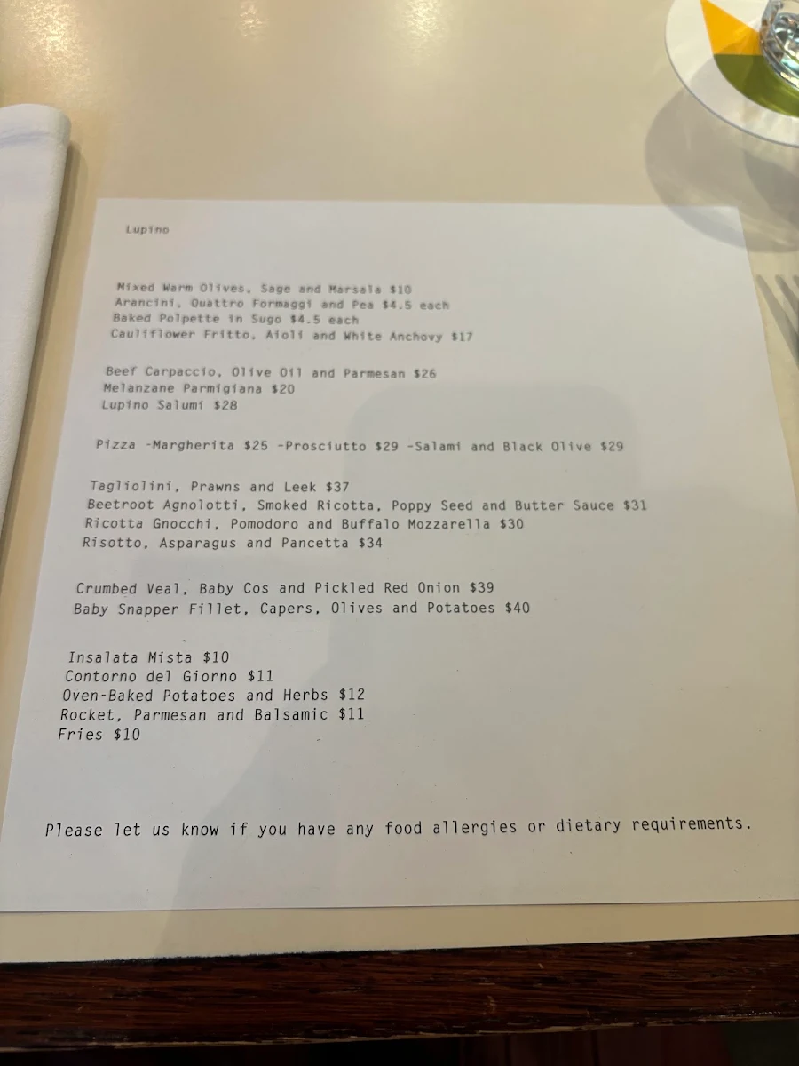 Menu, Lupino