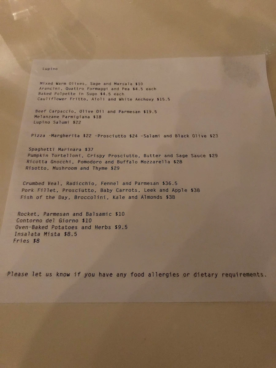 Menu, Lupino