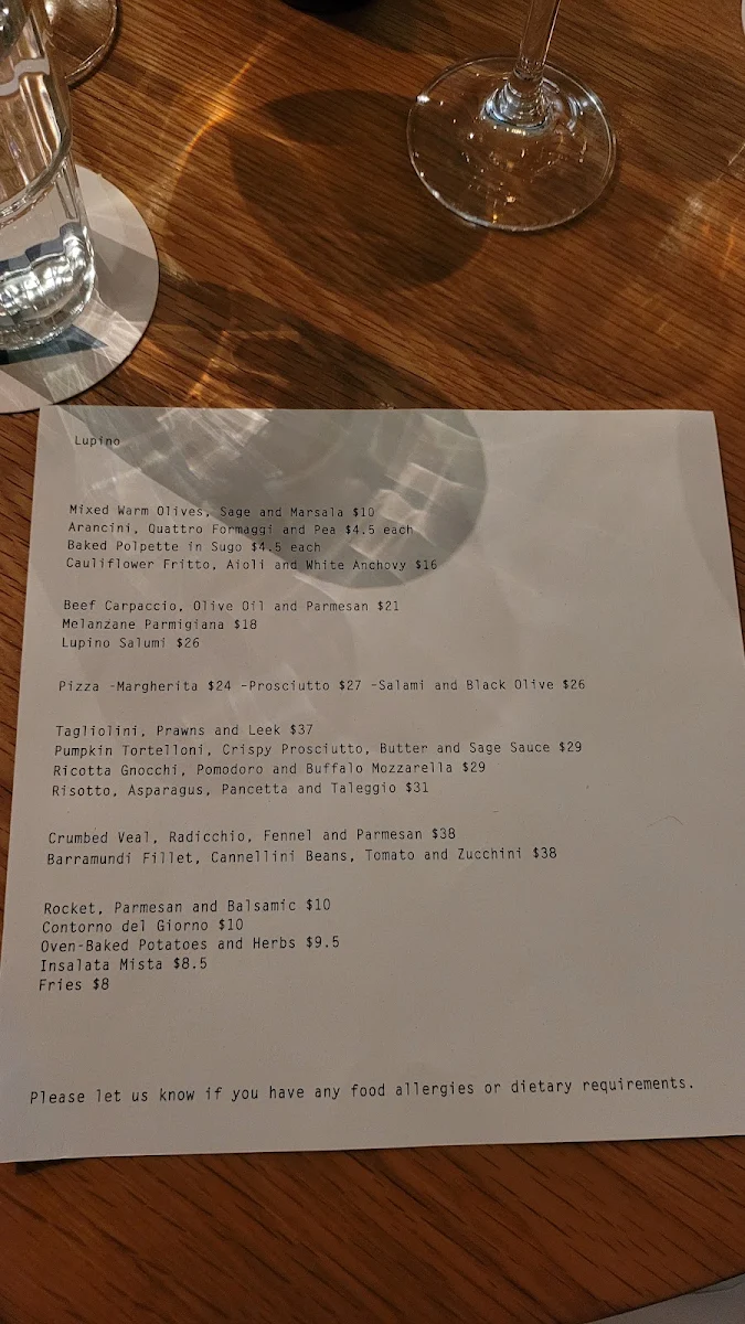 Menu, Lupino
