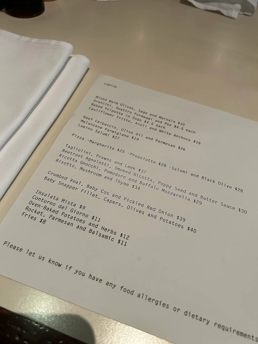 Menu, Lupino