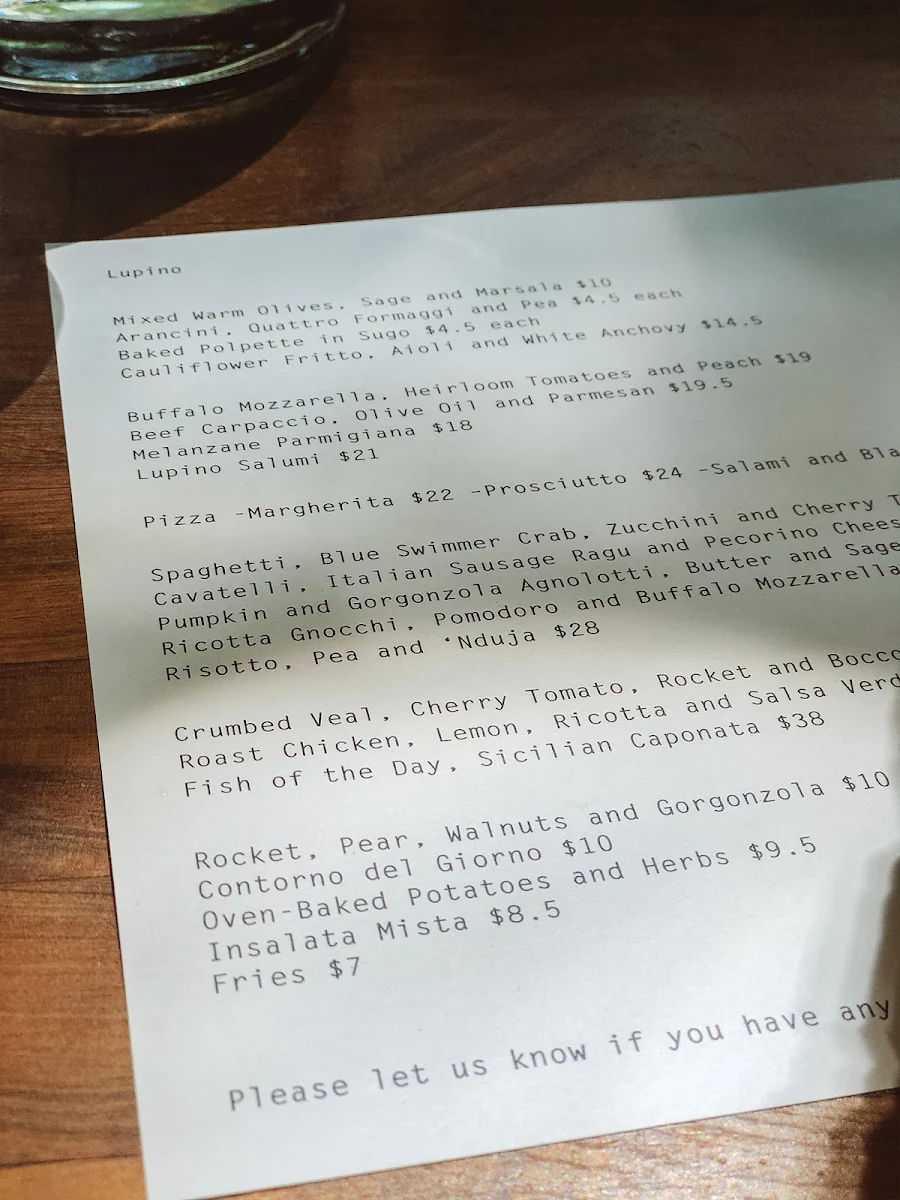 Menu, Lupino