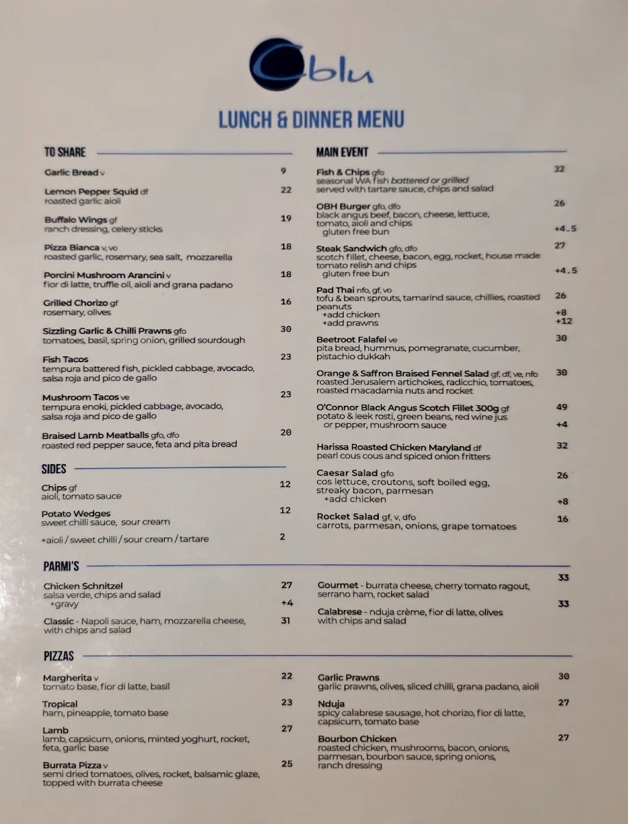 Menu, C Blu