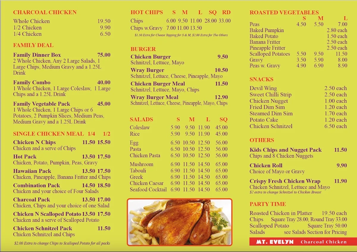 Menu, Charcoal Chicken