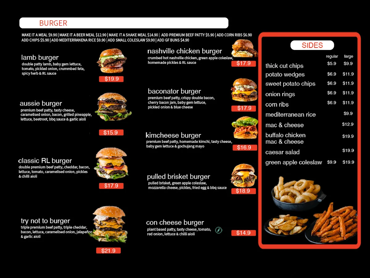 Menu, Ribs Lane Mount Lawley