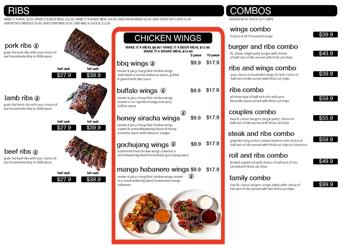 Menu, Ribs Lane Mount Lawley
