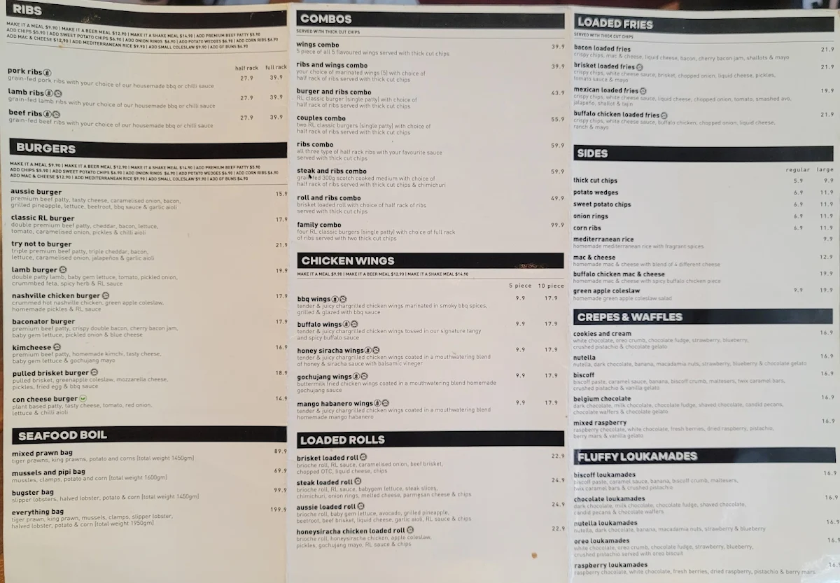 Menu, Ribs Lane Mount Lawley