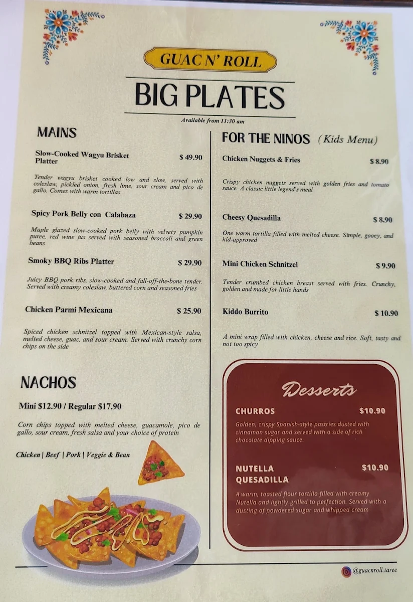 Menu, Guac N' Roll
