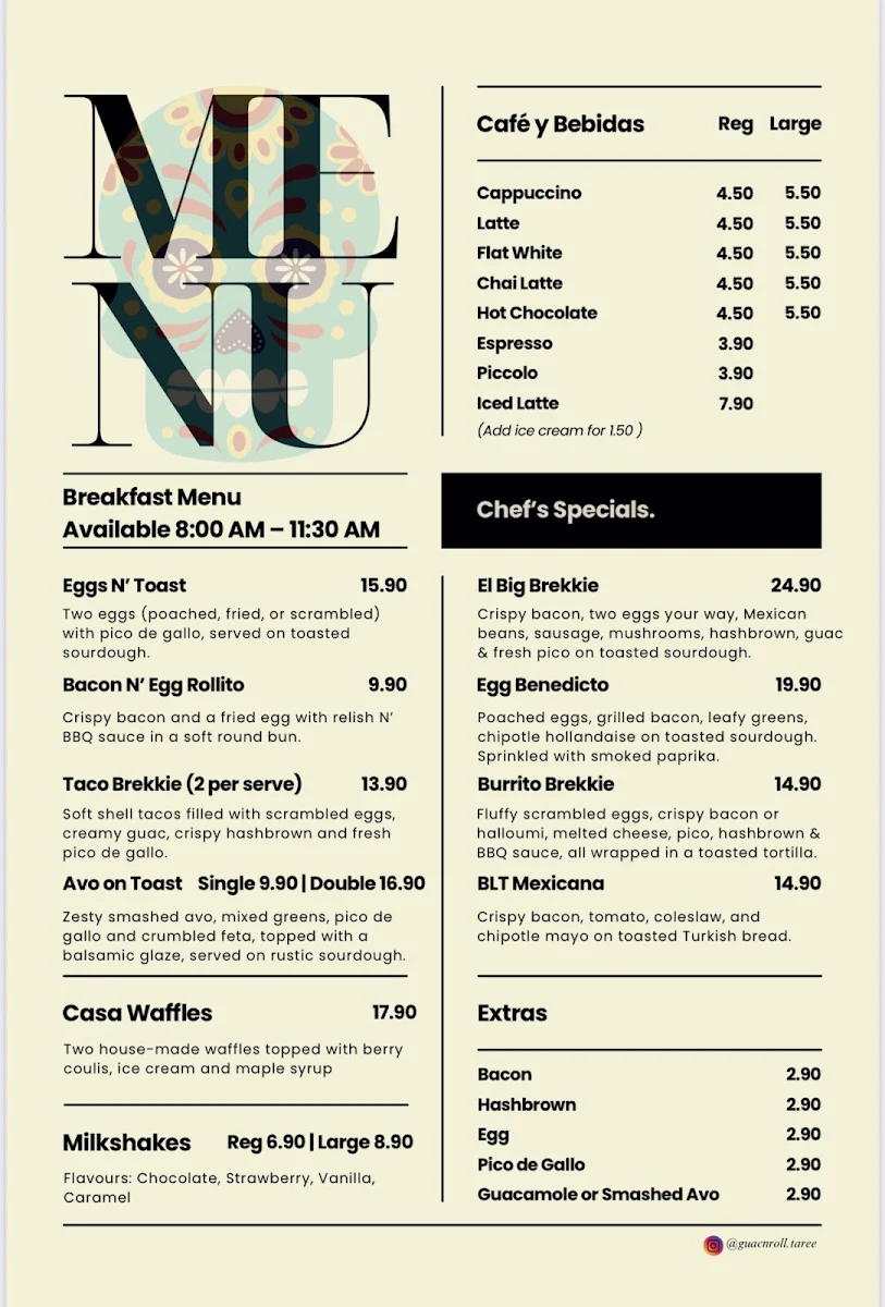 Menu, Guac N' Roll