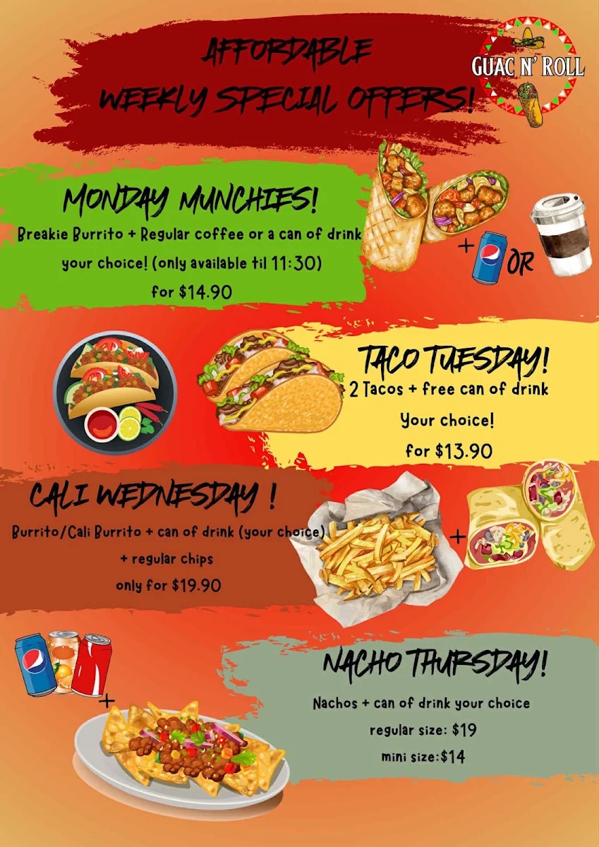 Menu, Guac N' Roll