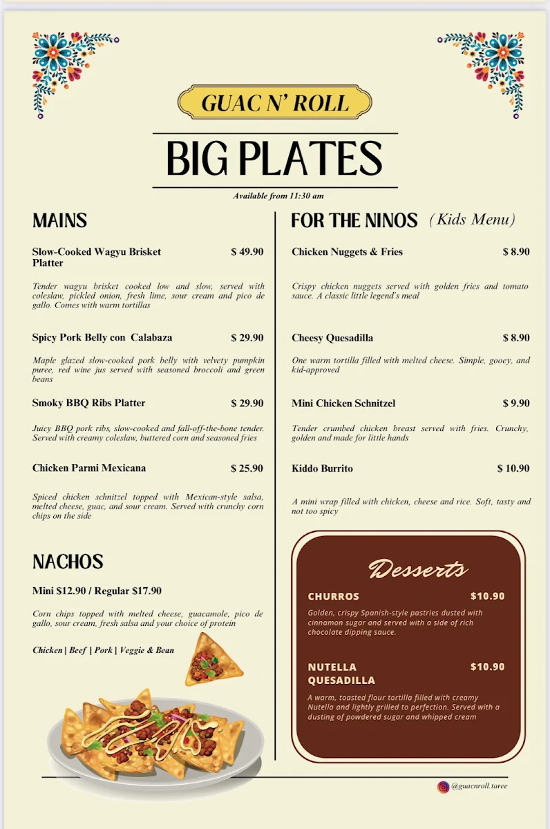 Menu, Guac N' Roll