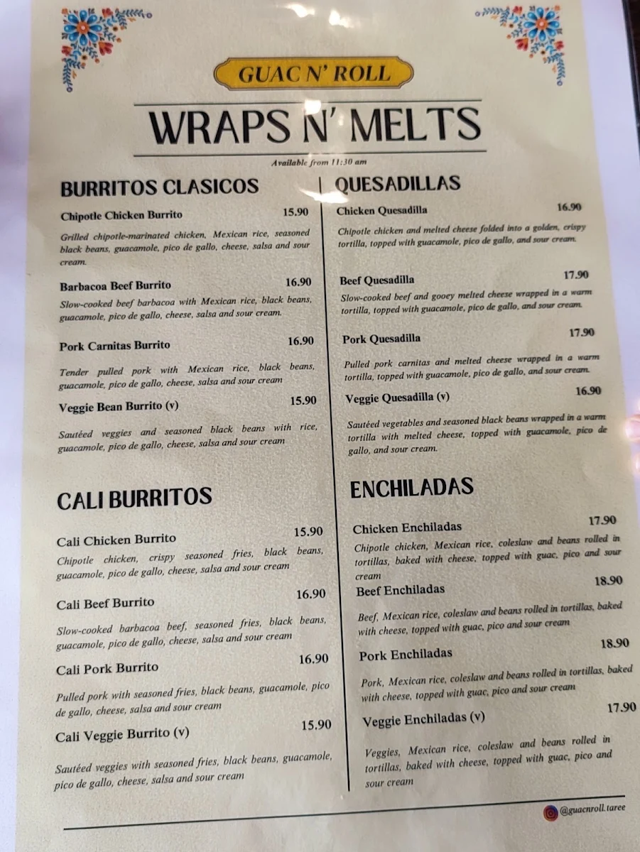 Menu, Guac N' Roll