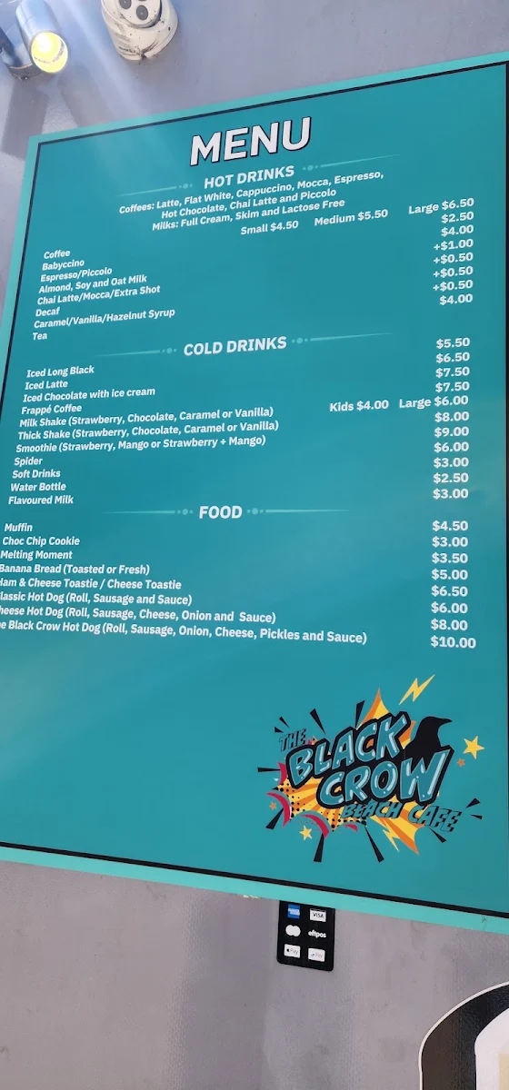 Menu, The Black Crow Beach Cafe