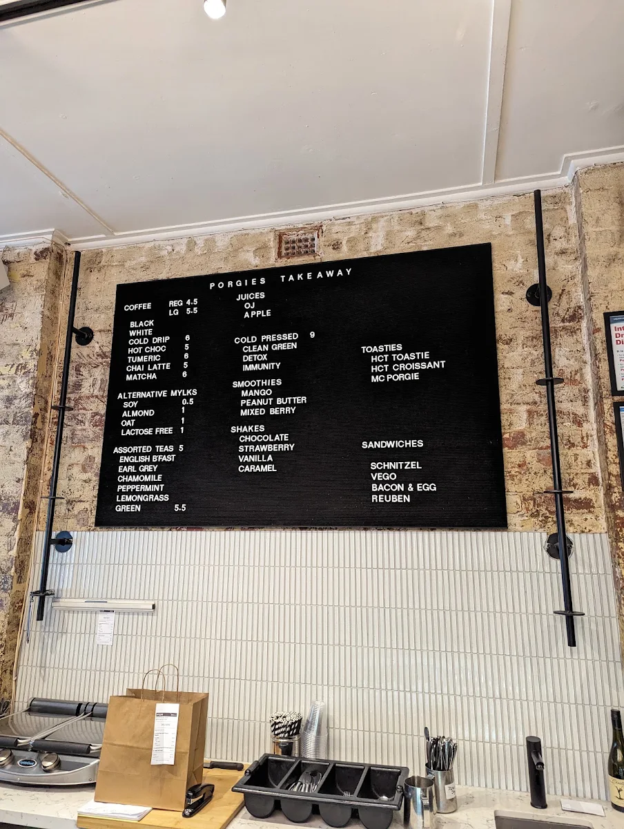 Menu, Porgies Cafe Hawthorn