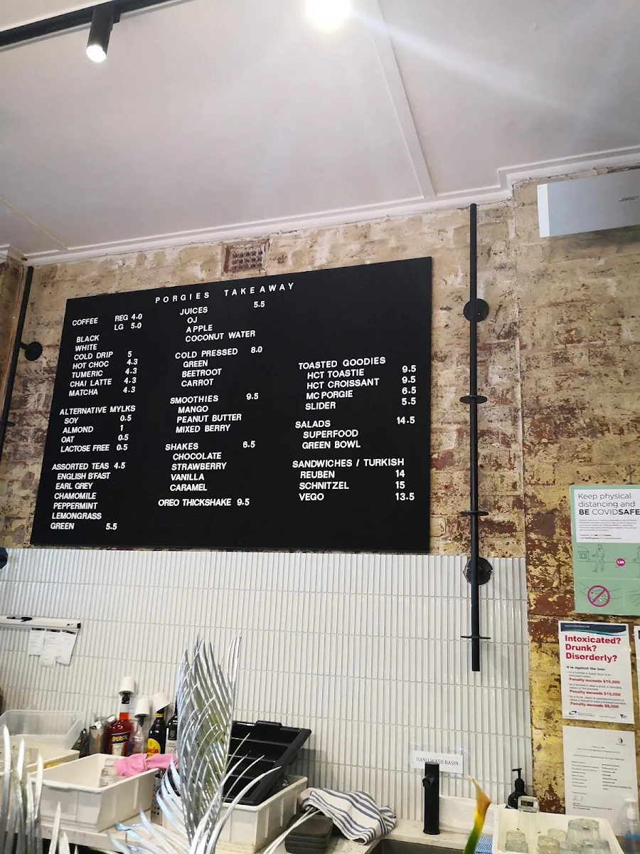 Menu, Porgies Cafe Hawthorn
