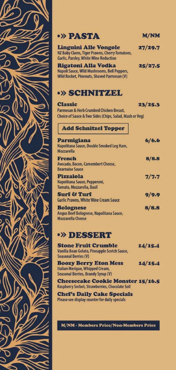 Menu, Lake Macquarie Tavern
