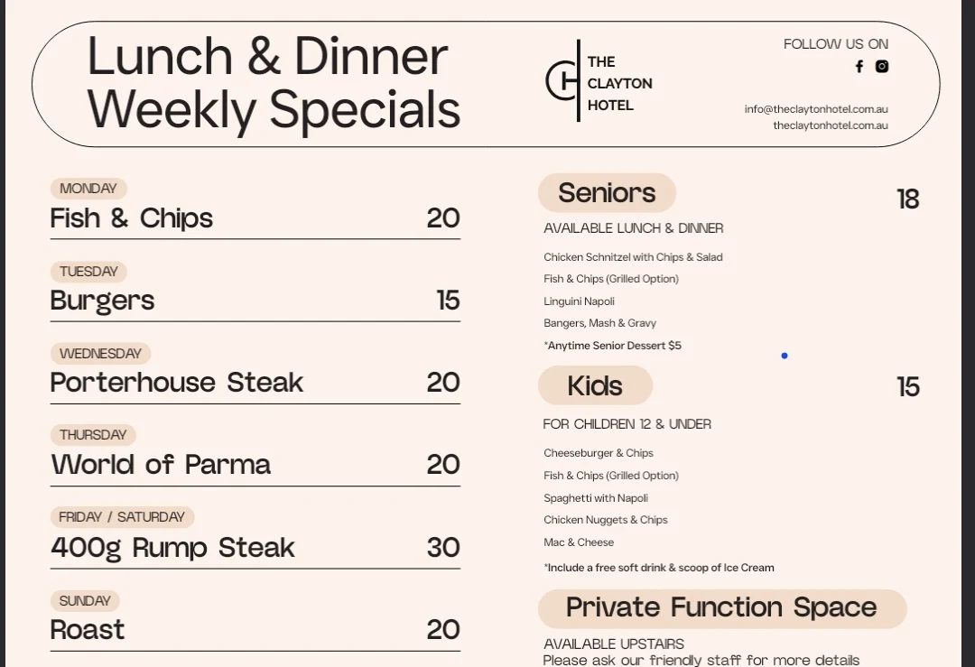 Menu, The Clayton Hotel