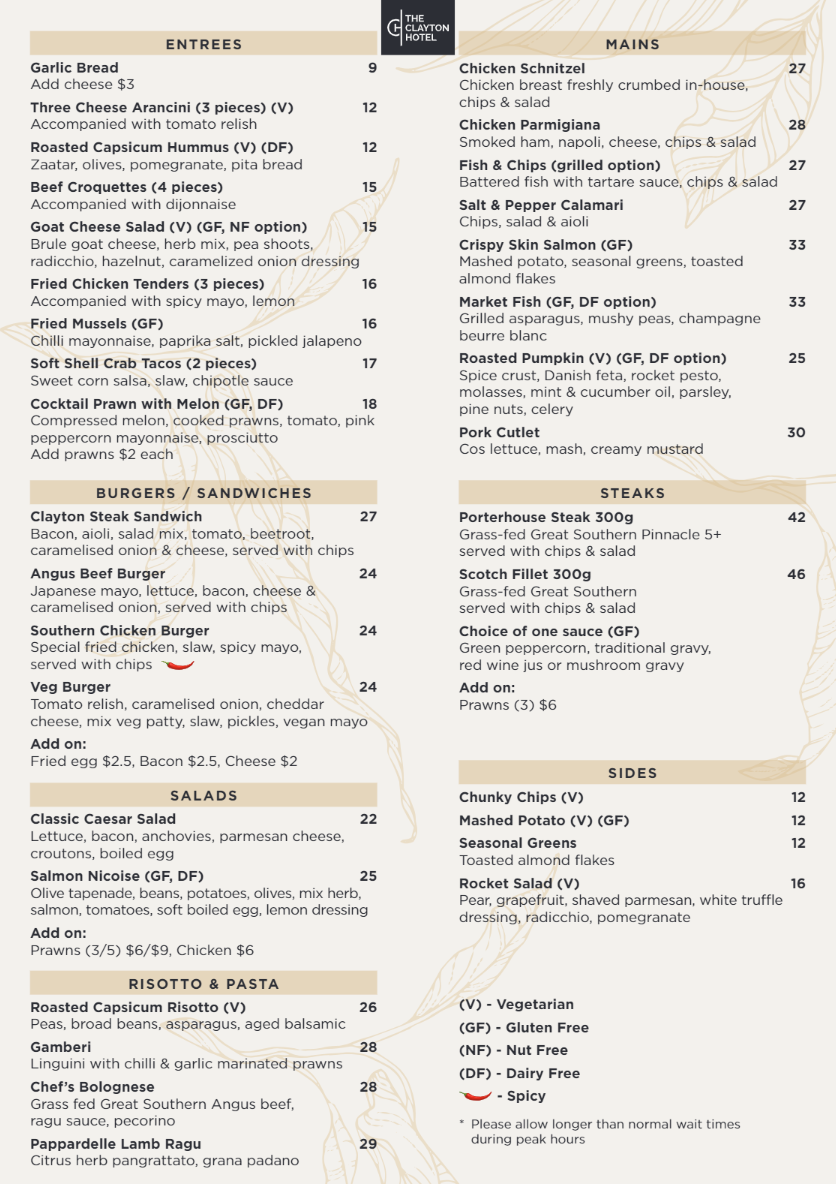 Menu, The Clayton Hotel