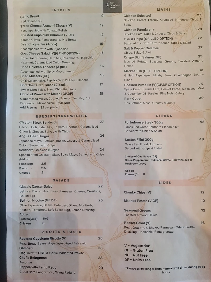 Menu, The Clayton Hotel