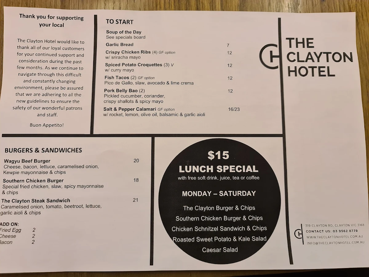 Menu, The Clayton Hotel