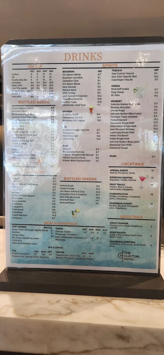 Menu, The Clayton Hotel
