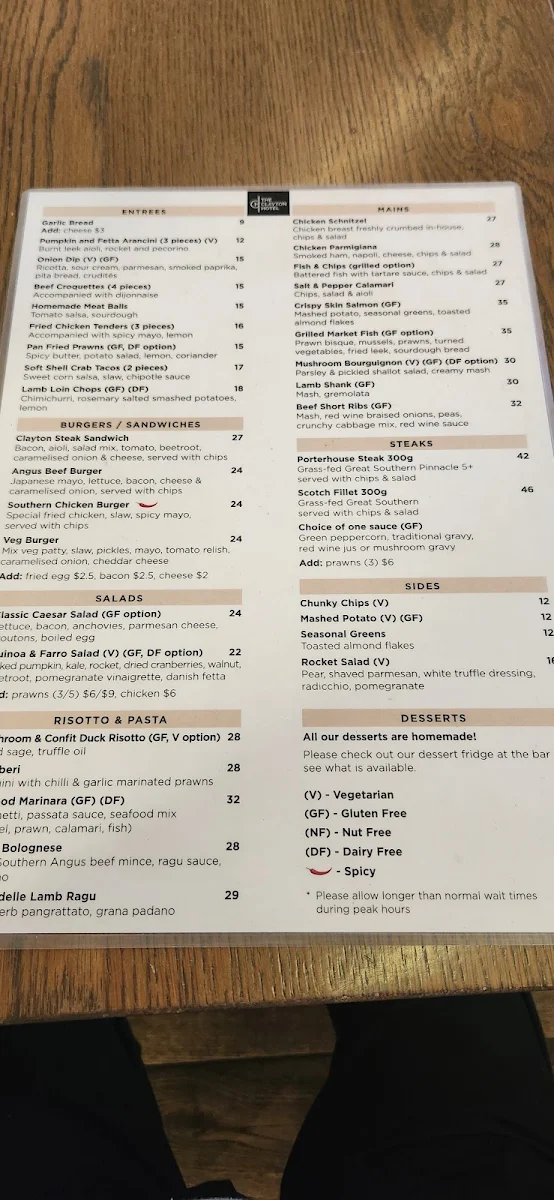 Menu, The Clayton Hotel