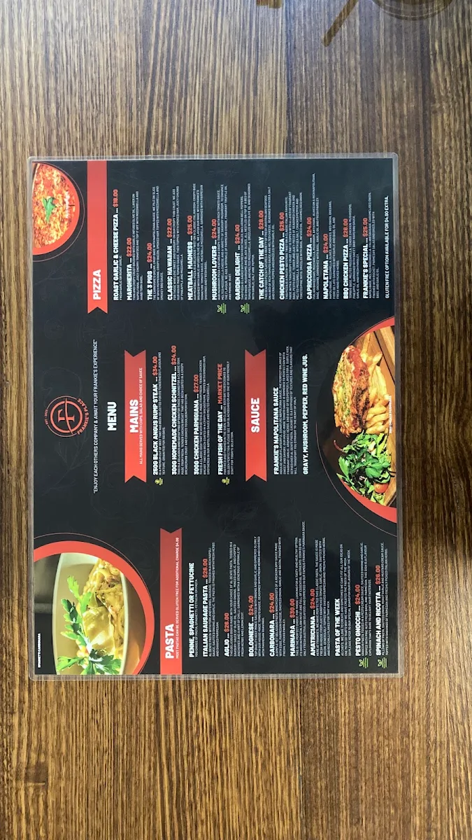 Menu, Frankie's Place