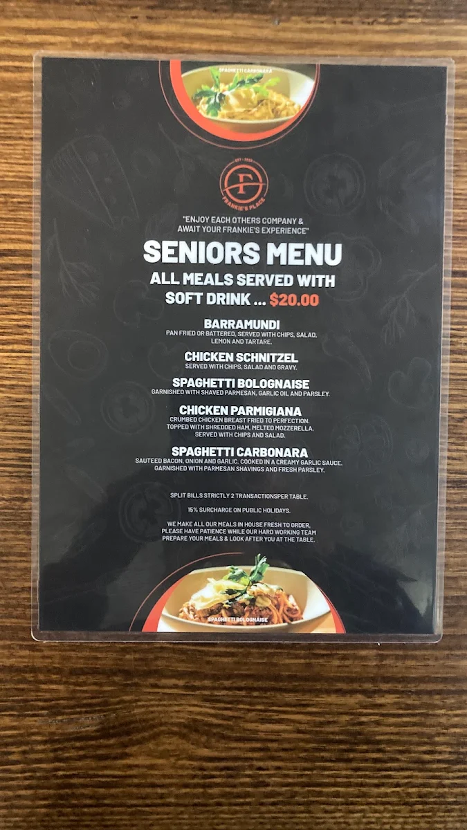 Menu, Frankie's Place
