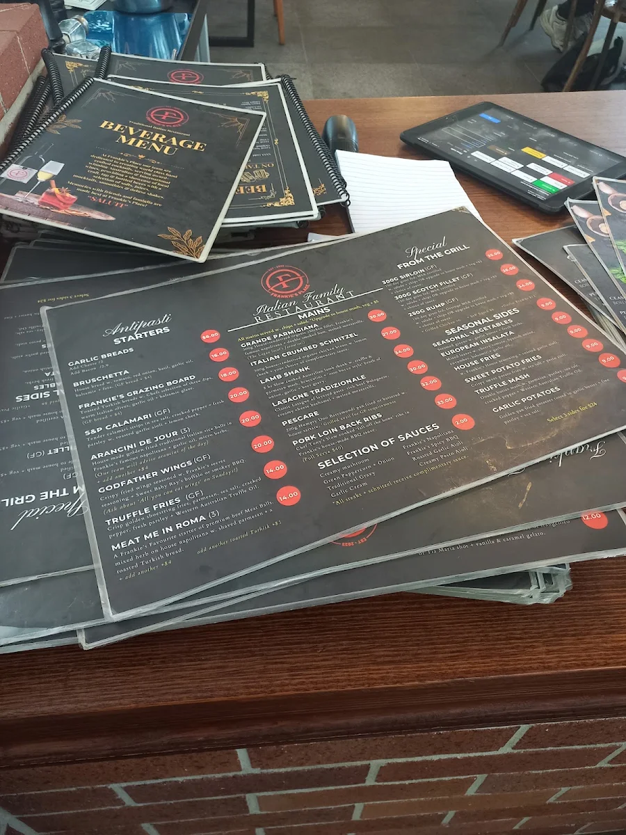 Menu, Frankie's Place