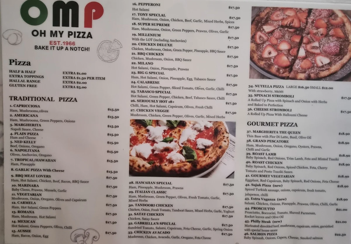 Menu, Oh My Pizza