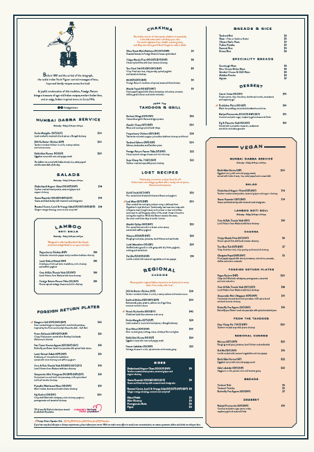 Menu, Foreign Return Indian Restaurant