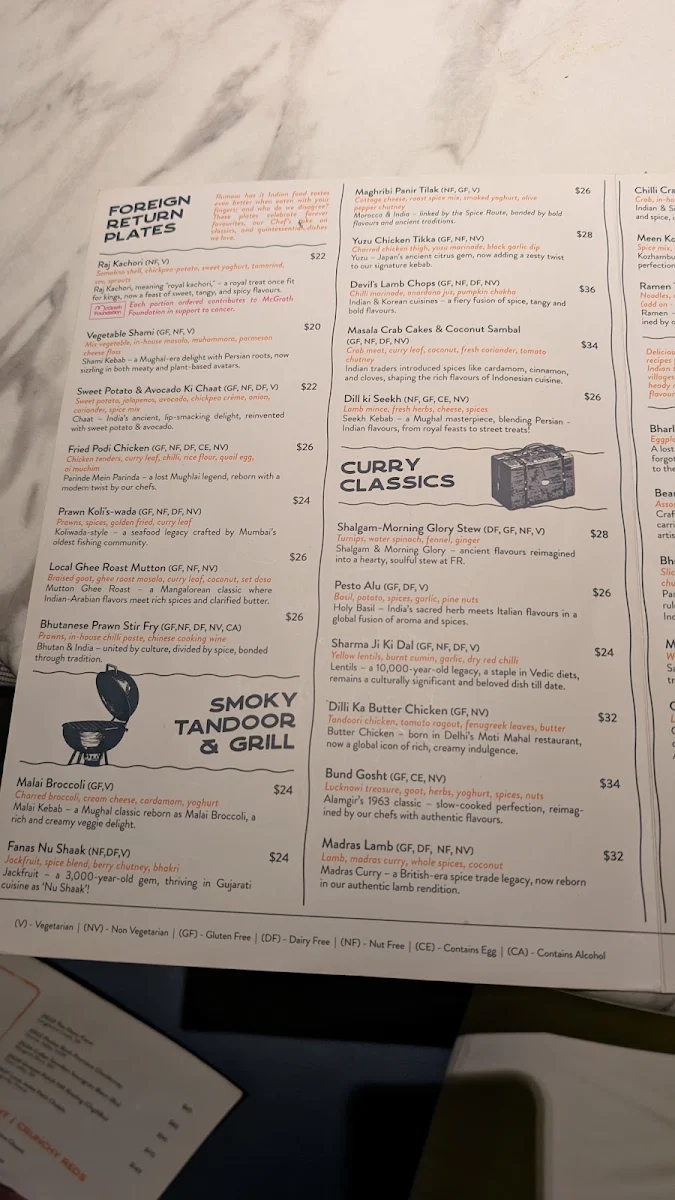 Menu, Foreign Return Indian Restaurant