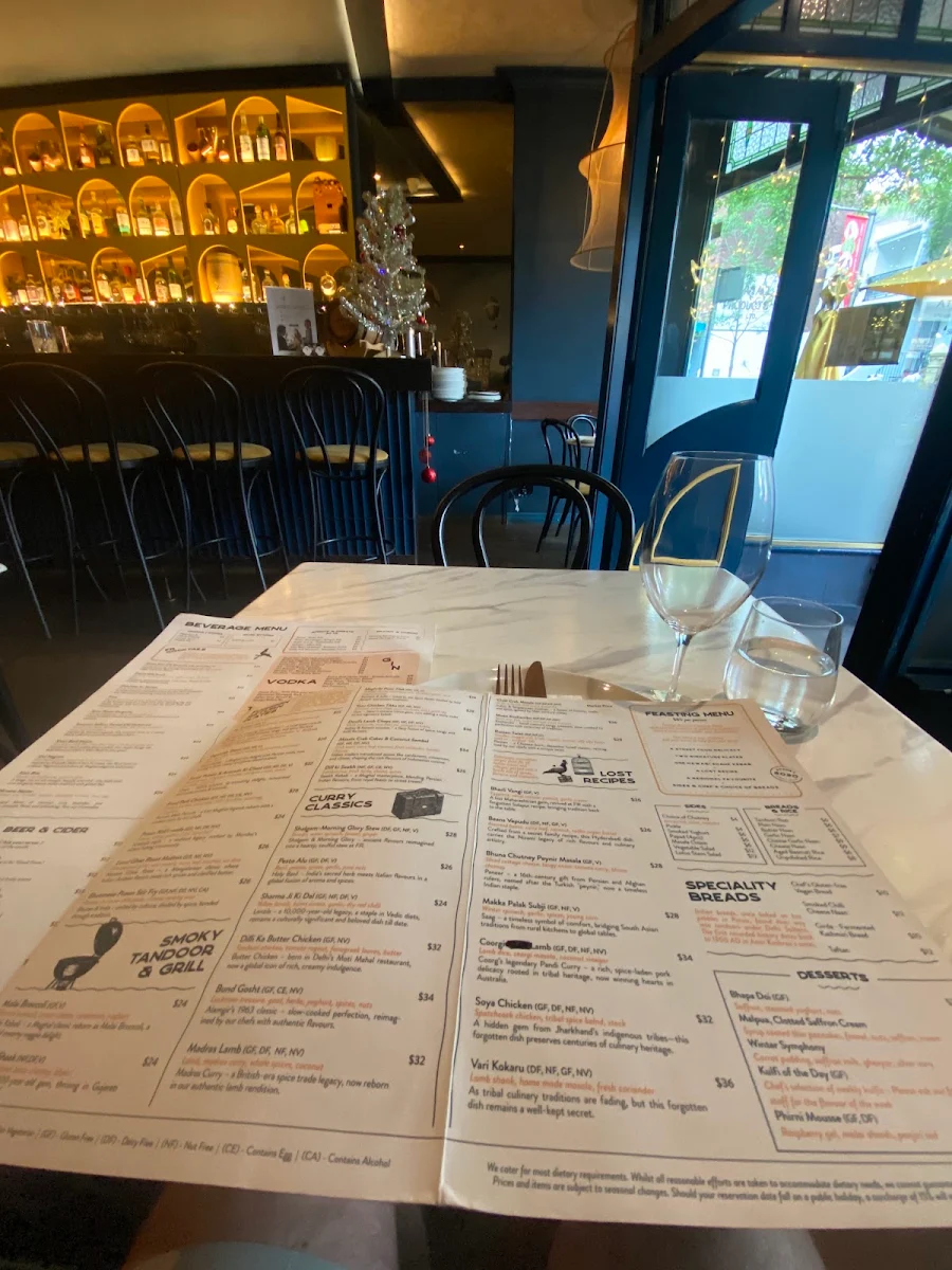 Menu, Foreign Return Indian Restaurant