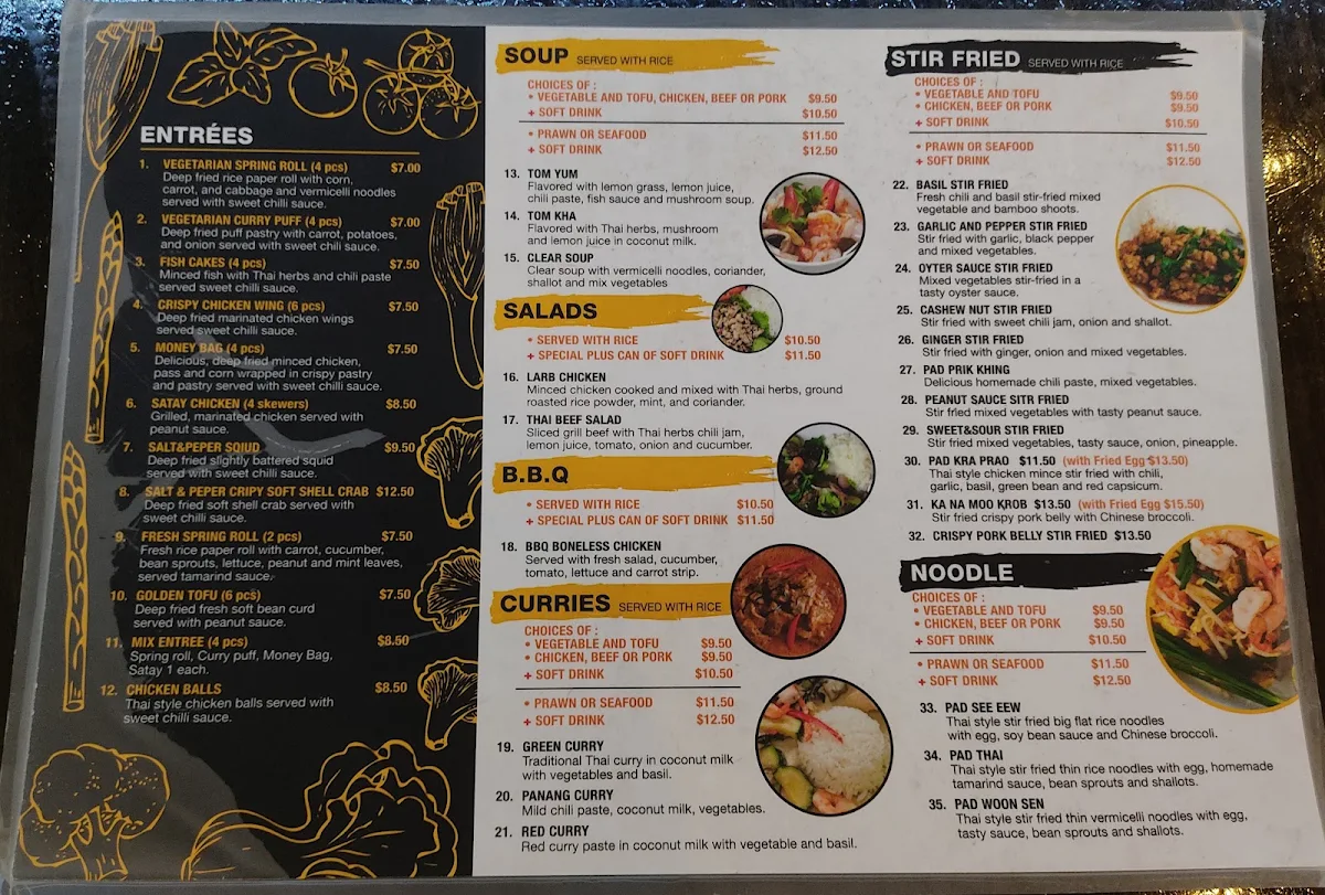 Menu, Tin Thai Restaurant