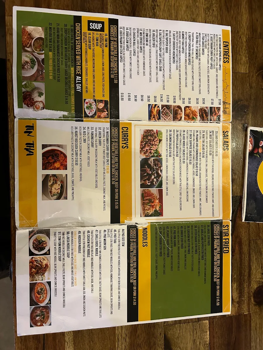 Menu, Tin Thai Restaurant