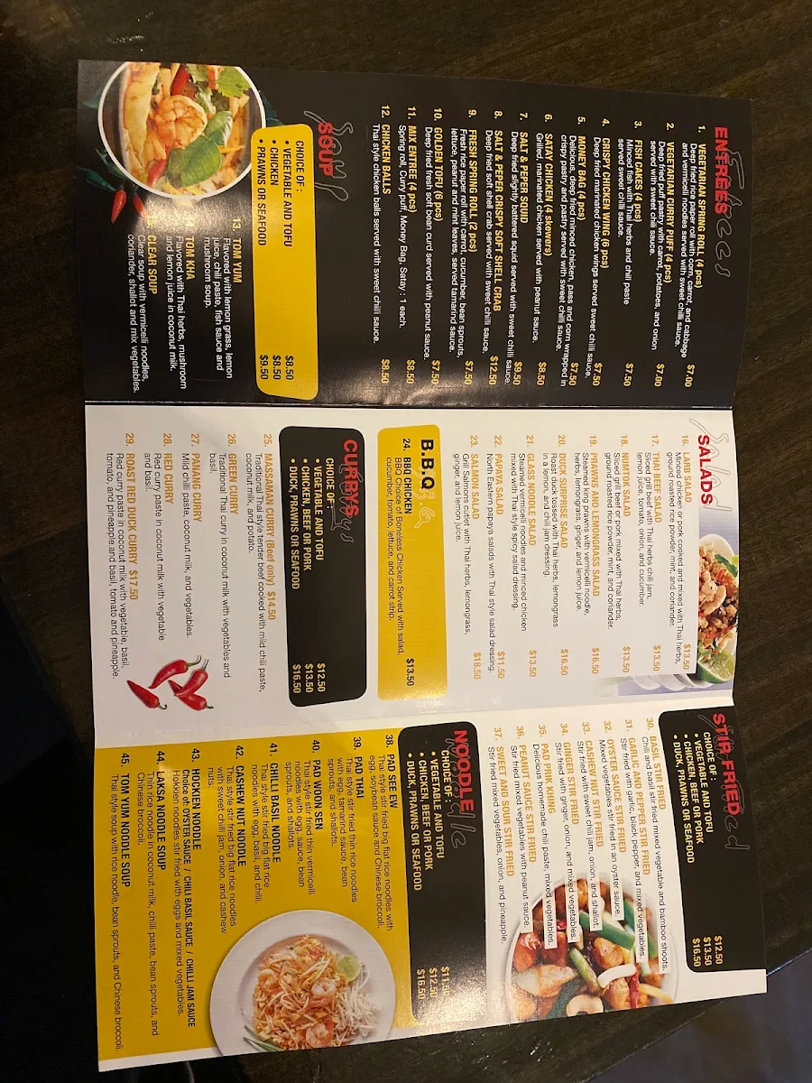 Menu, Tin Thai Restaurant