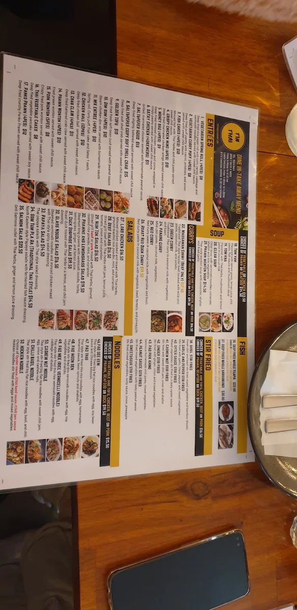 Menu, Tin Thai Restaurant