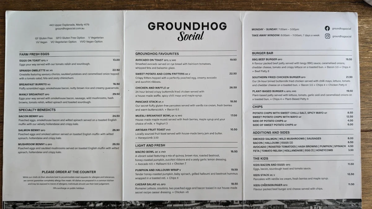 Menu, Groundhog Social