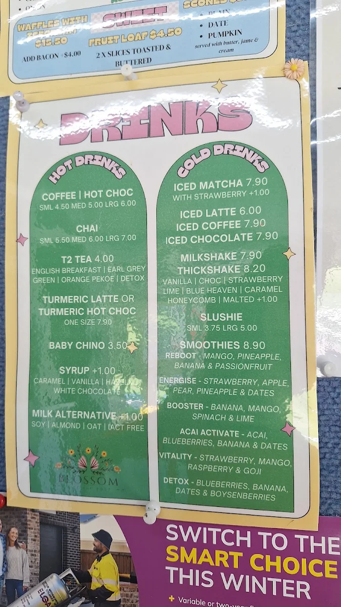 Menu, Blossom Cafe & Post